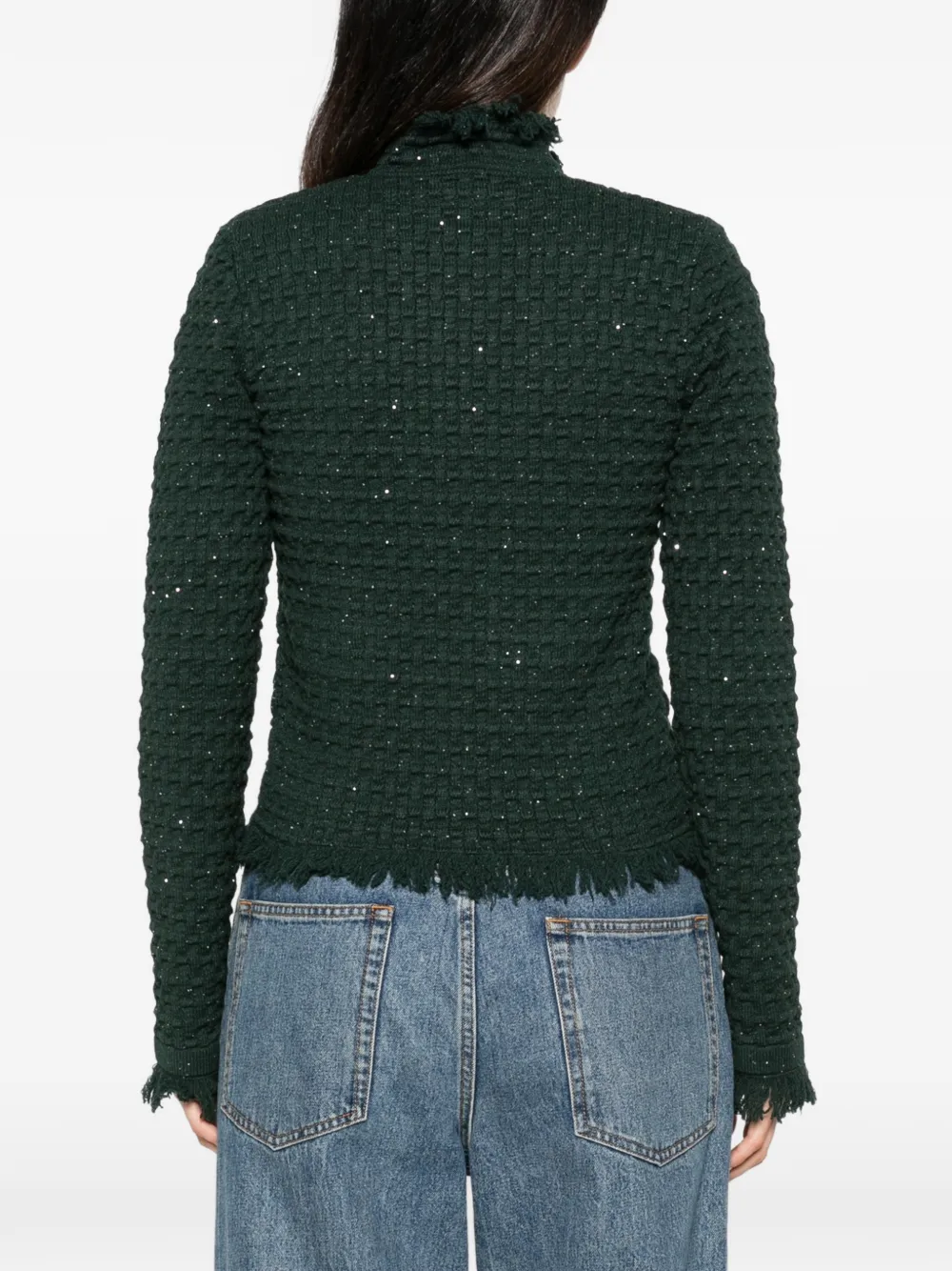 LIU JO Bouclé gebreid vest met ruches Groen