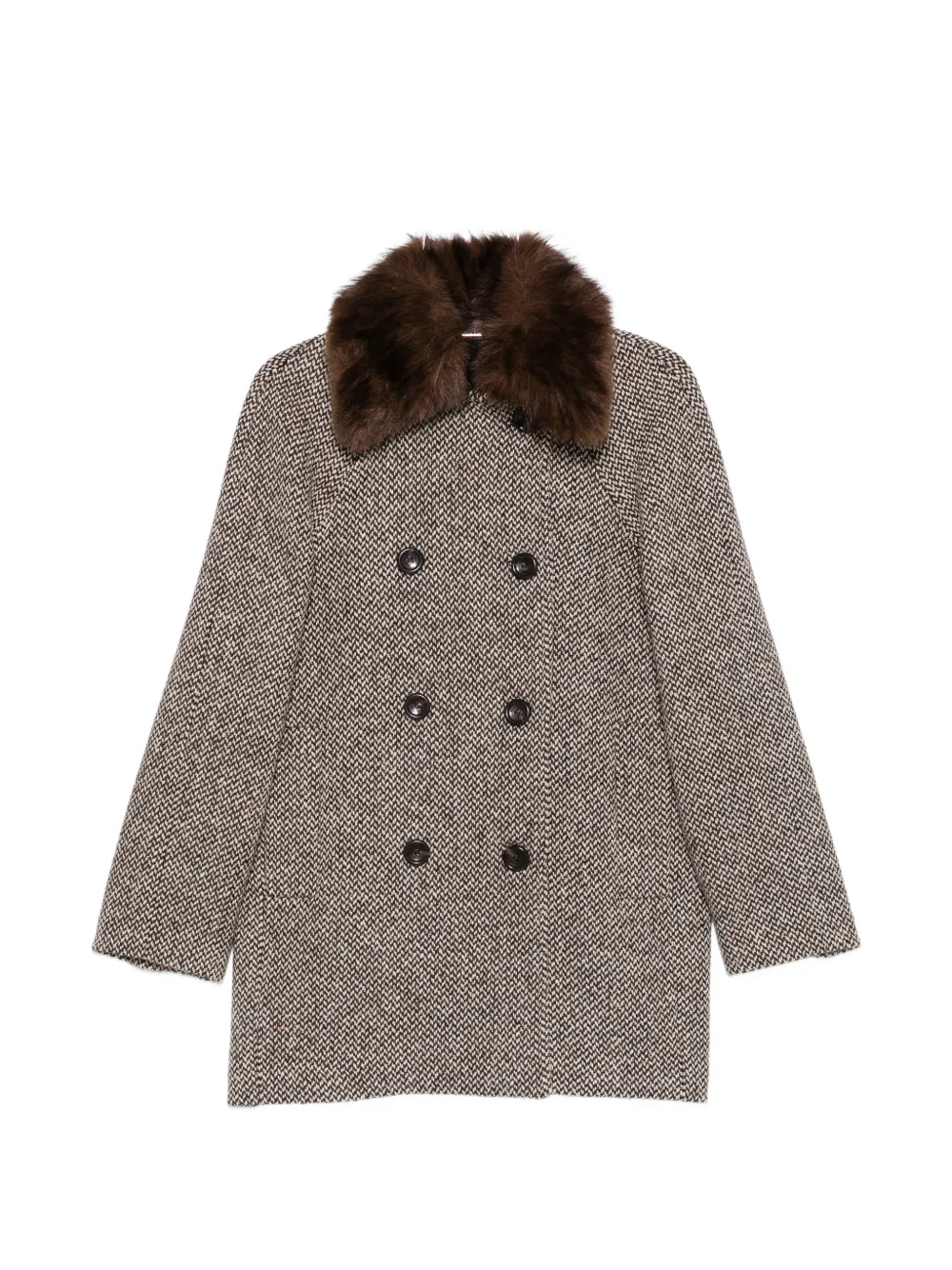 LIU JO herringbone faux-fur collar coat - Braun