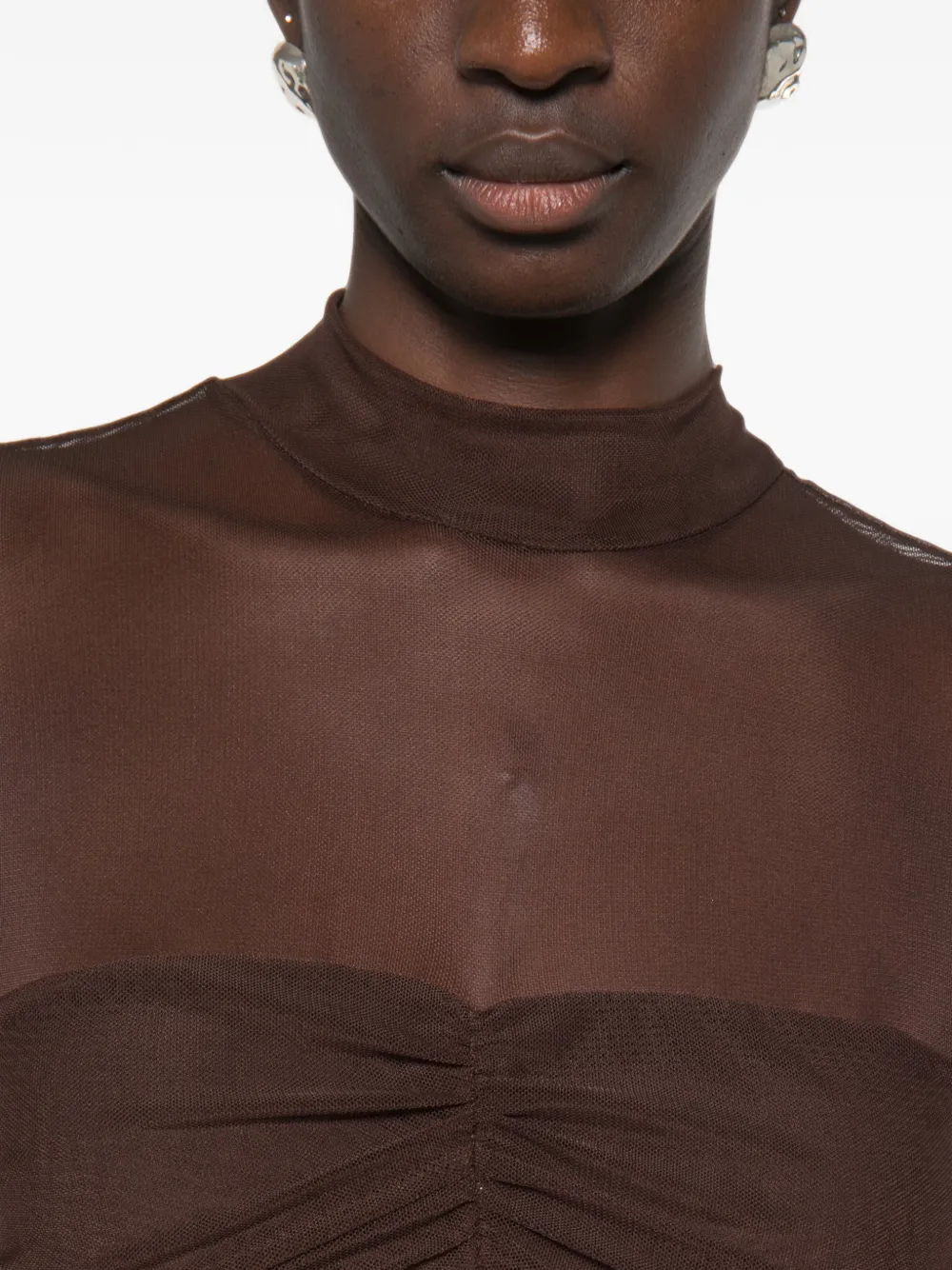 TWINSET Maxi-jurk met doorzichtig vlak en ruches Bruin