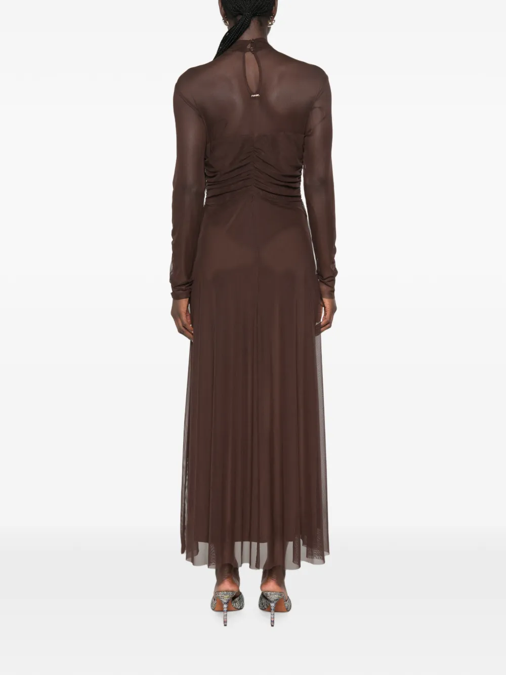 TWINSET Maxi-jurk met doorzichtig vlak en ruches Bruin