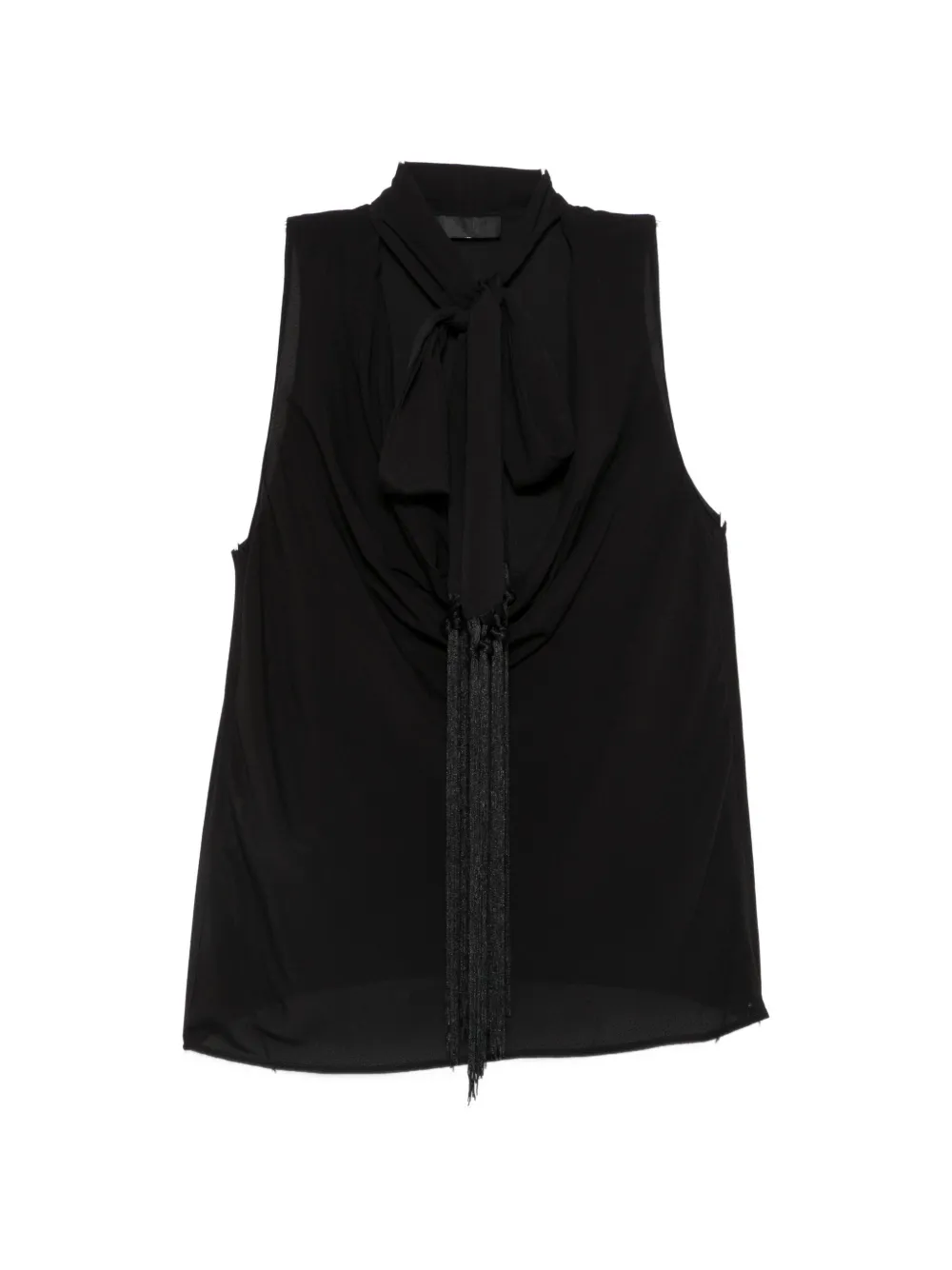 LIU JO fringe-detail pussy-bow top - Schwarz