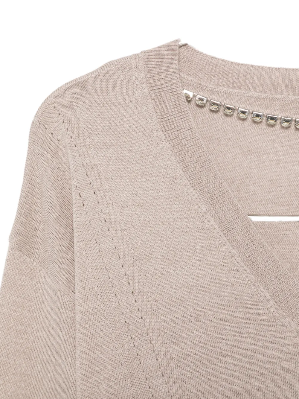LIU JO Sweater verfraaid met kristallen en V-hals Beige