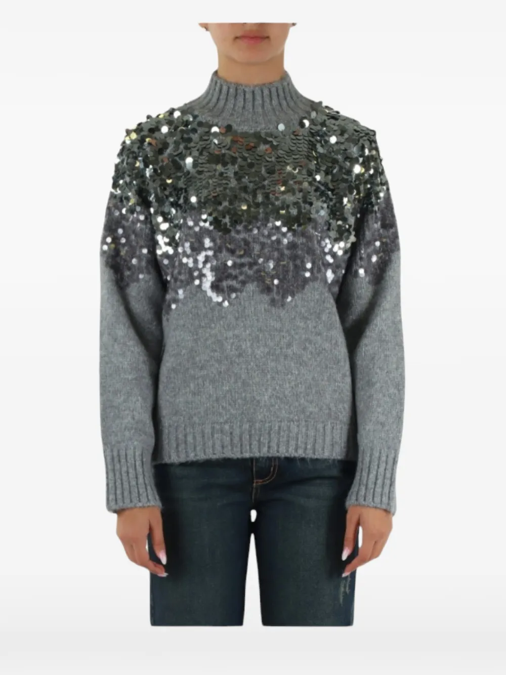 LIU JO Sweater met hoge hals en pailletten Grijs
