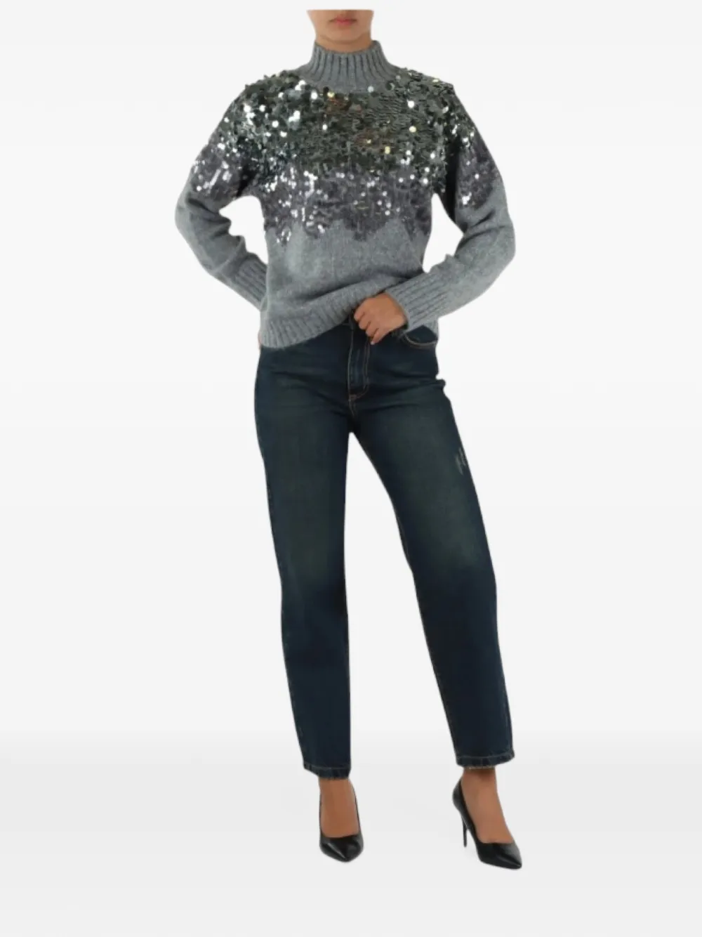LIU JO Sweater met hoge hals en pailletten Grijs