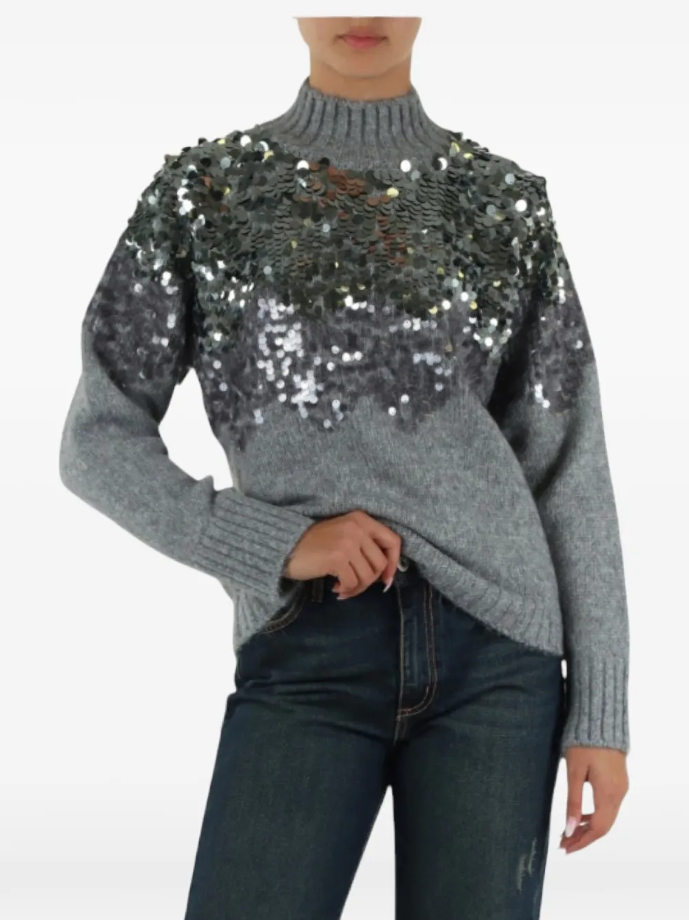 LIU JO Sweater met hoge hals en pailletten Grijs