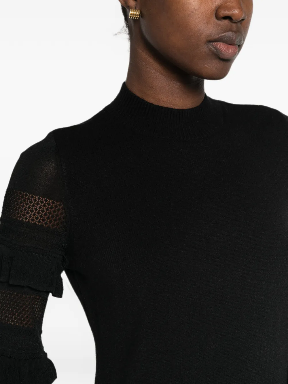 TWINSET Gebreide mini-jurk met ruches op de mouwen Zwart
