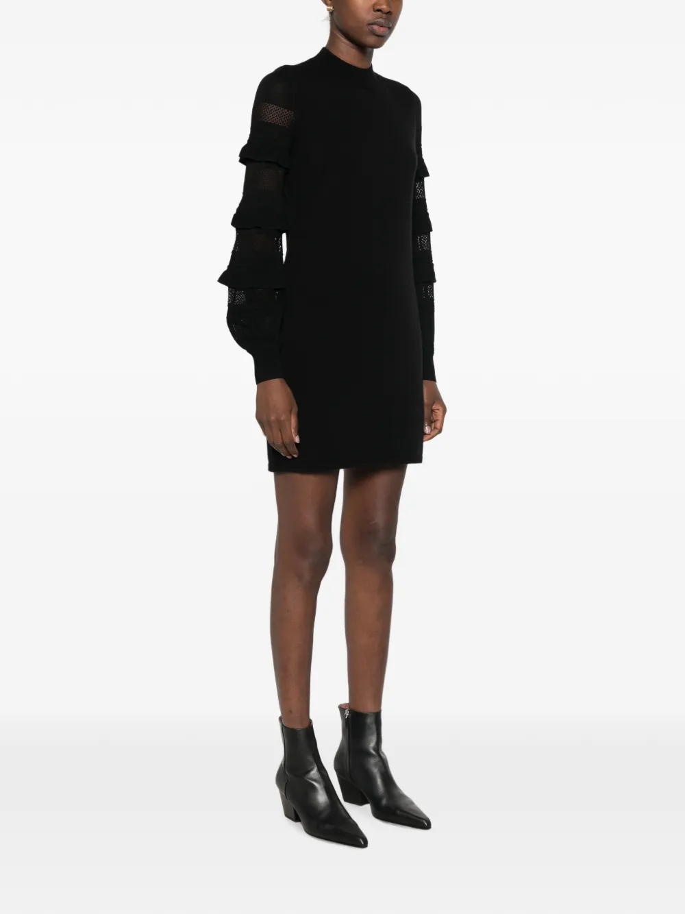 TWINSET Gebreide mini-jurk met ruches op de mouwen Zwart