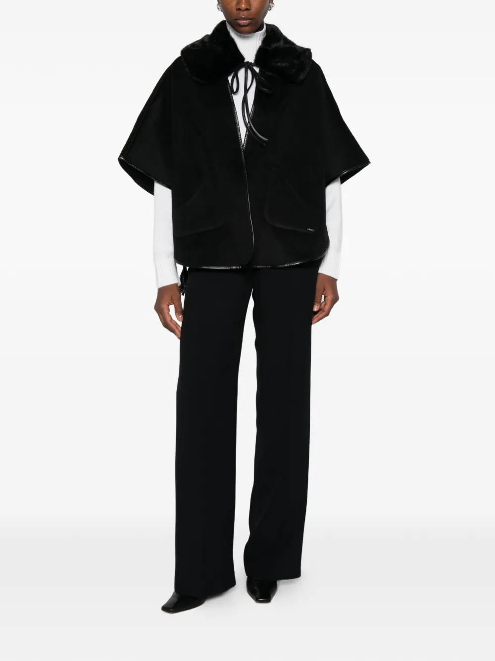 TWINSET faux-fur collar tassel cape Zwart