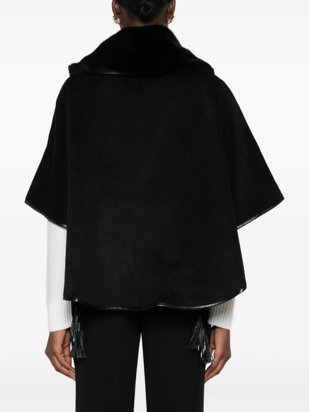 TWINSET faux-fur collar tassel cape Zwart