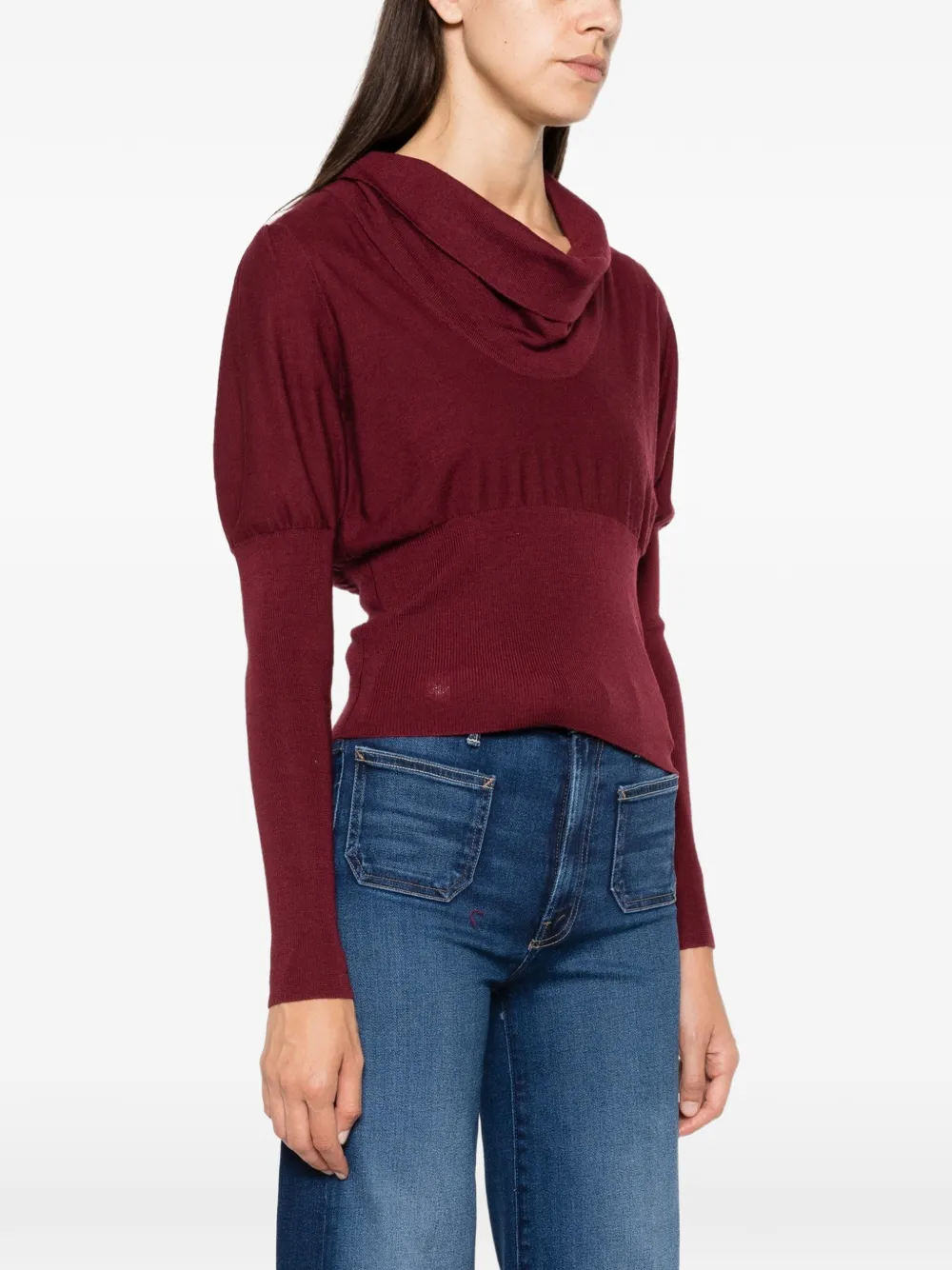 TWINSET cowl-neck puff-sleeve sweater Rood
