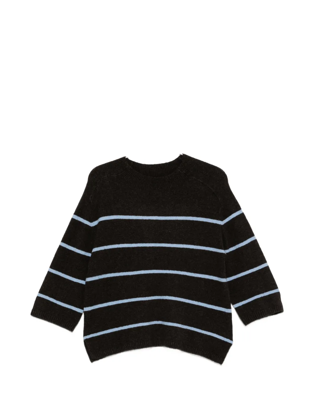 Yerse Horizontal-stripe Three-quarter-sleeve Sweater In Brown