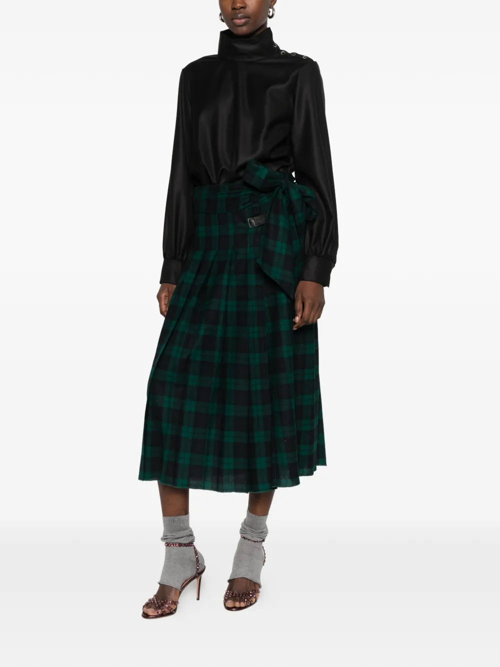 Forte check pleated midi skirt Groen