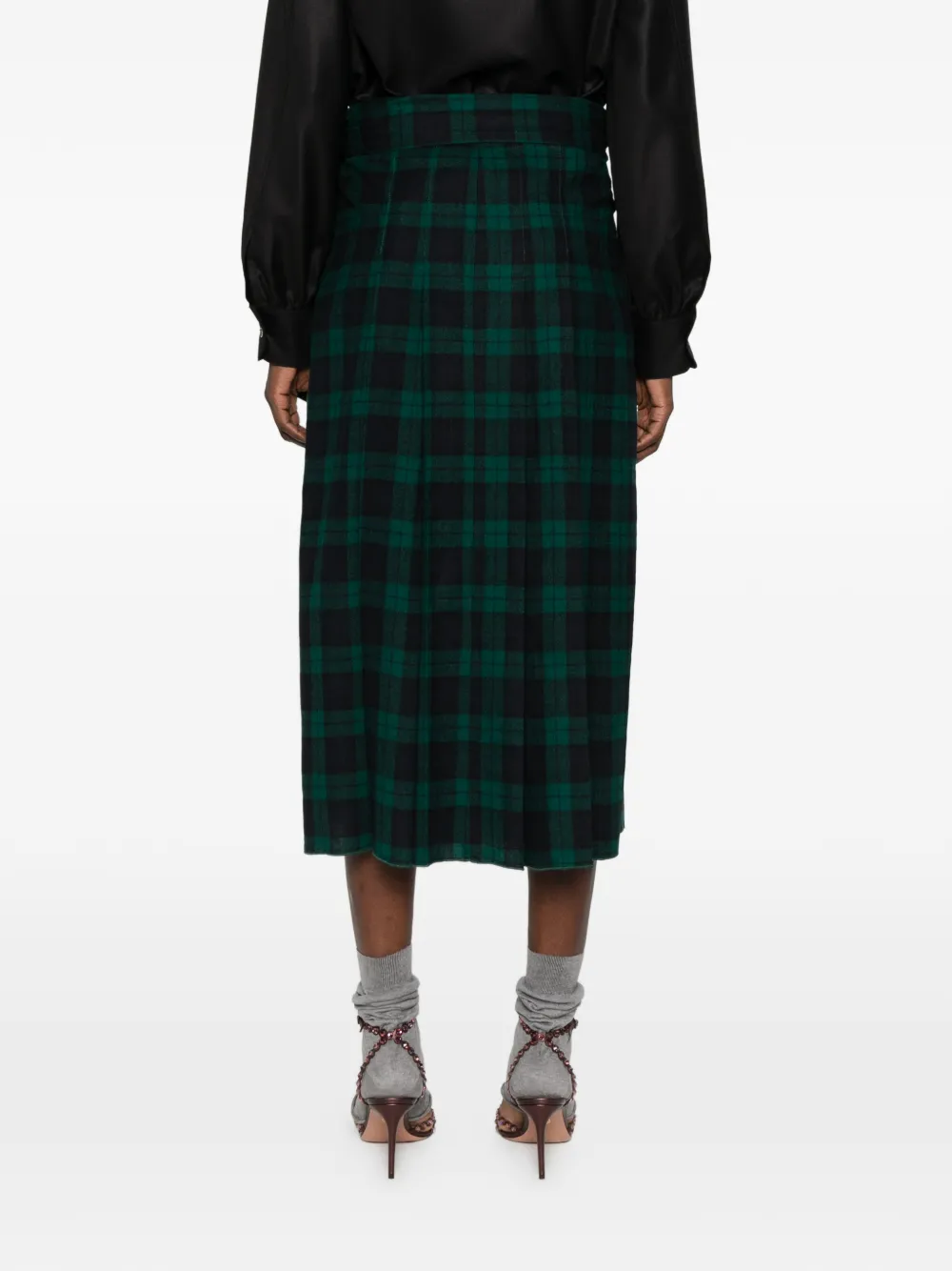 Forte check pleated midi skirt Groen