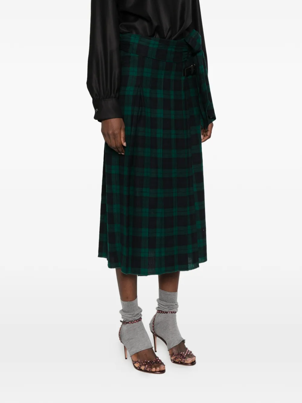 Forte check pleated midi skirt Groen
