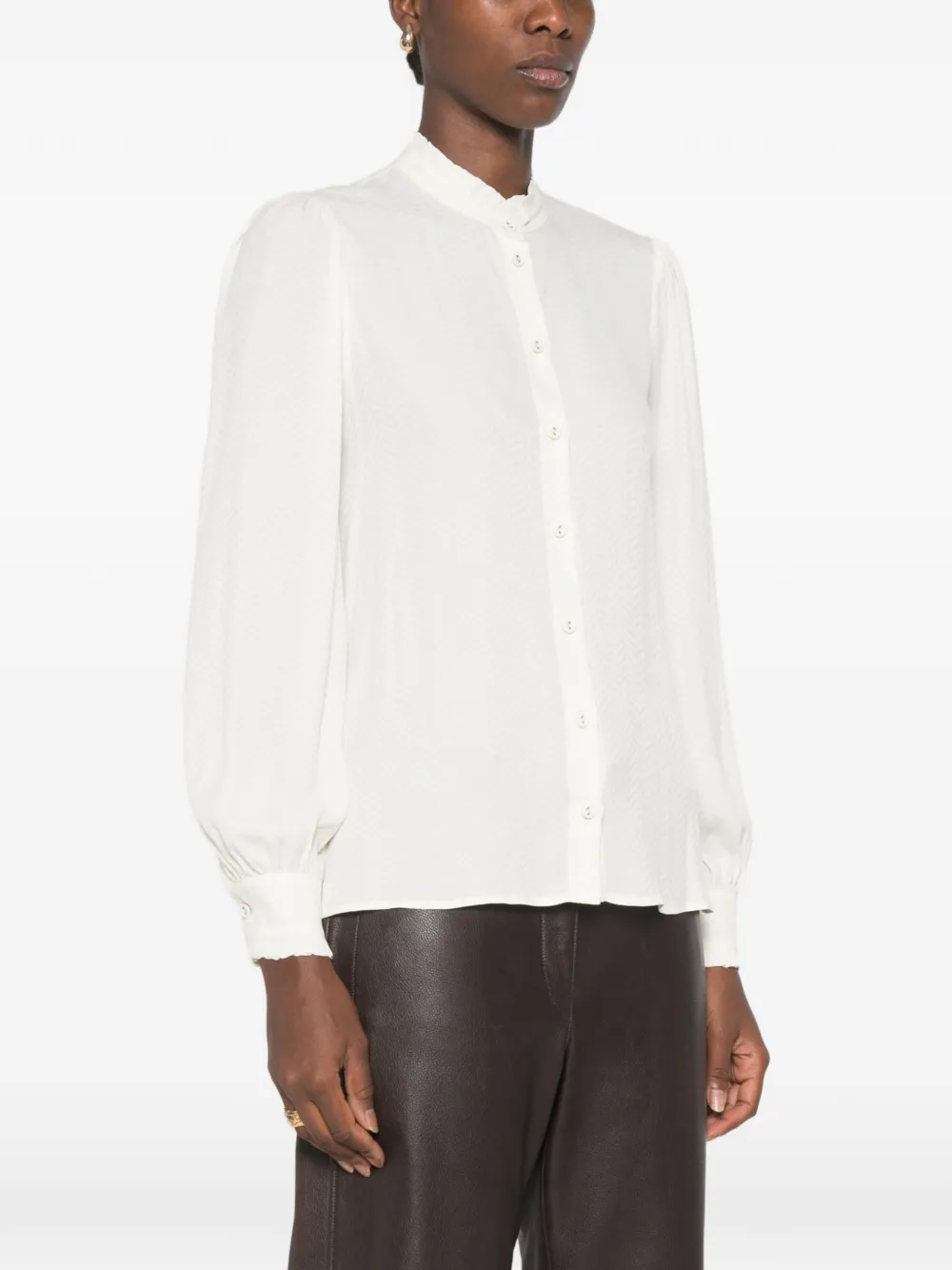 TWINSET Blouse met chevron-patroon en ruches Wit