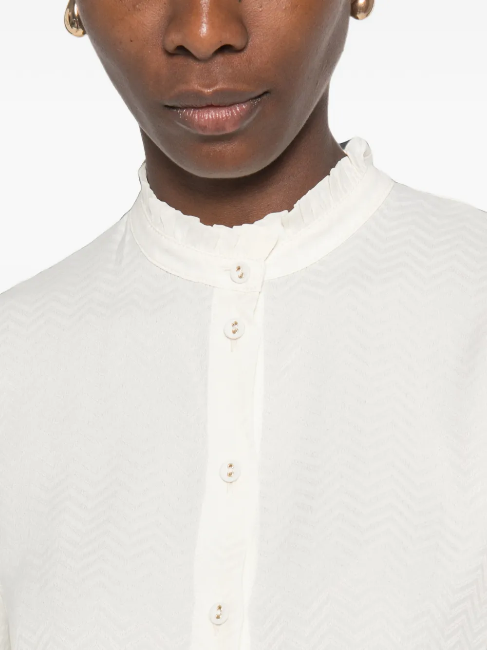 TWINSET Blouse met chevron-patroon en ruches Wit
