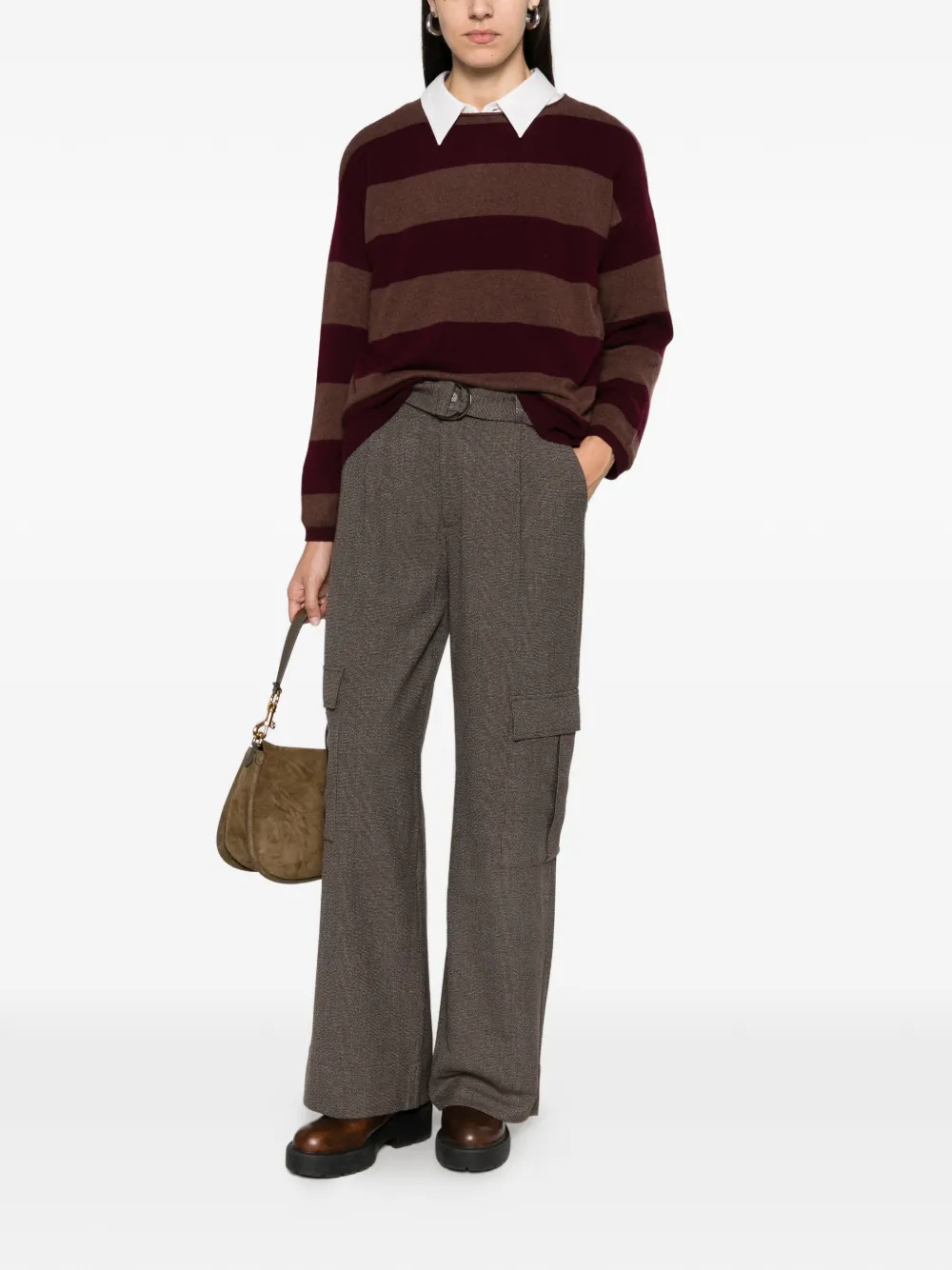 Yerse Striped Sweater In Brown