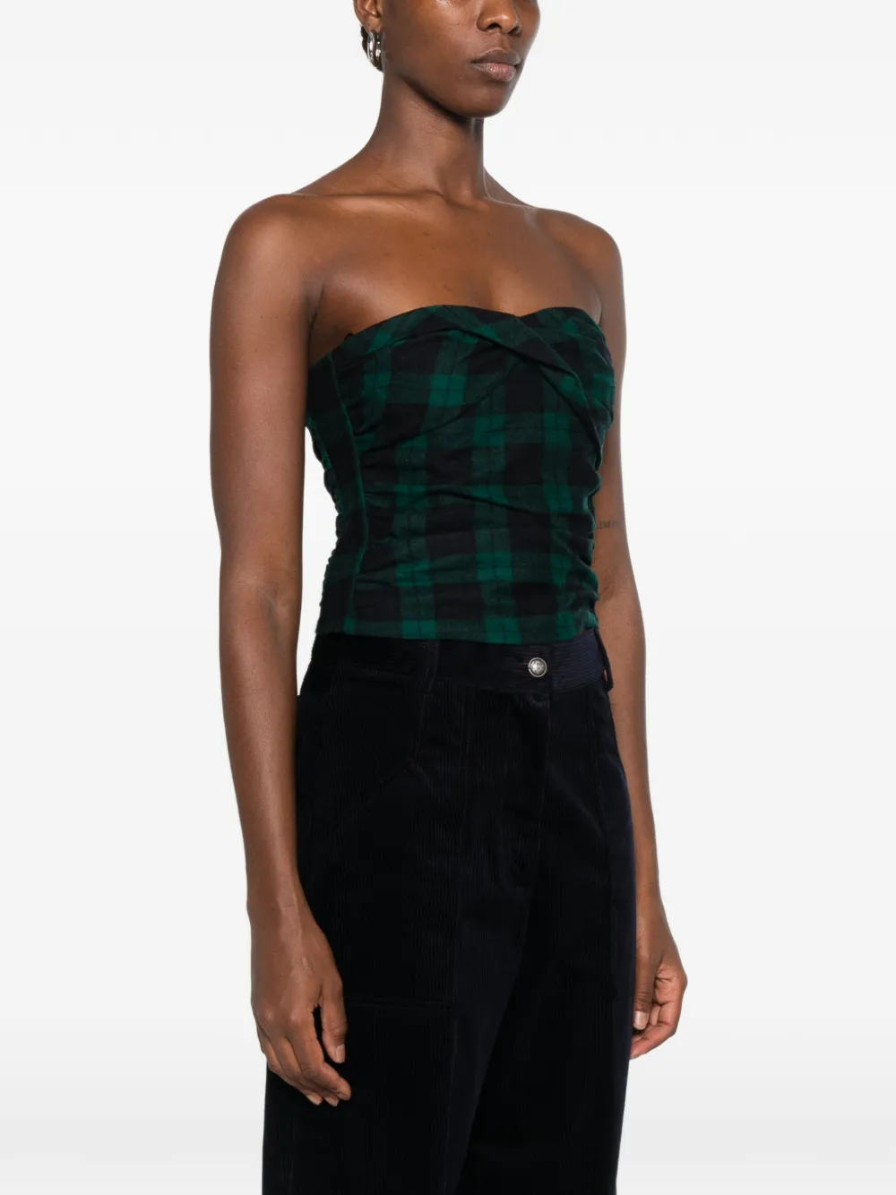 Forte check-pattern strapless top Groen