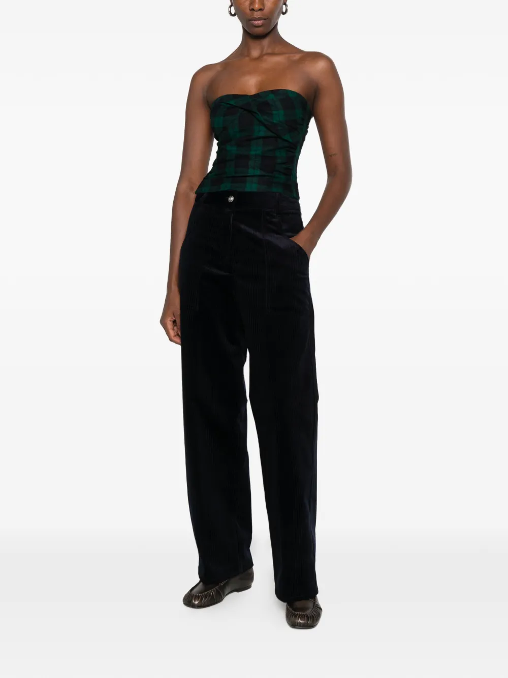Forte check-pattern strapless top Groen