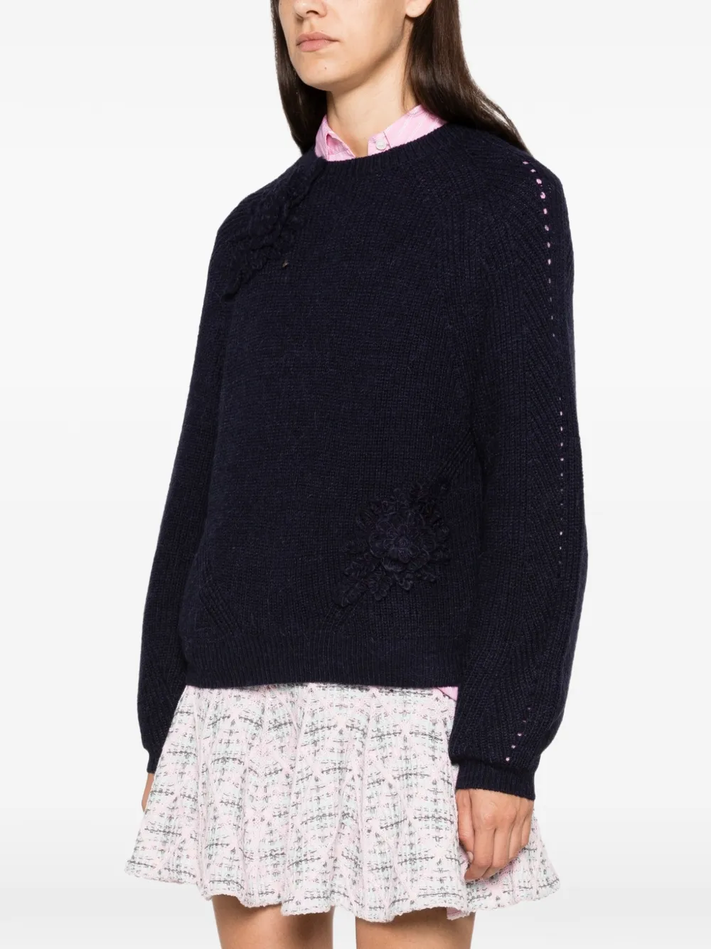 TWINSET floral-appliqué raglan-sleeve sweater Blauw