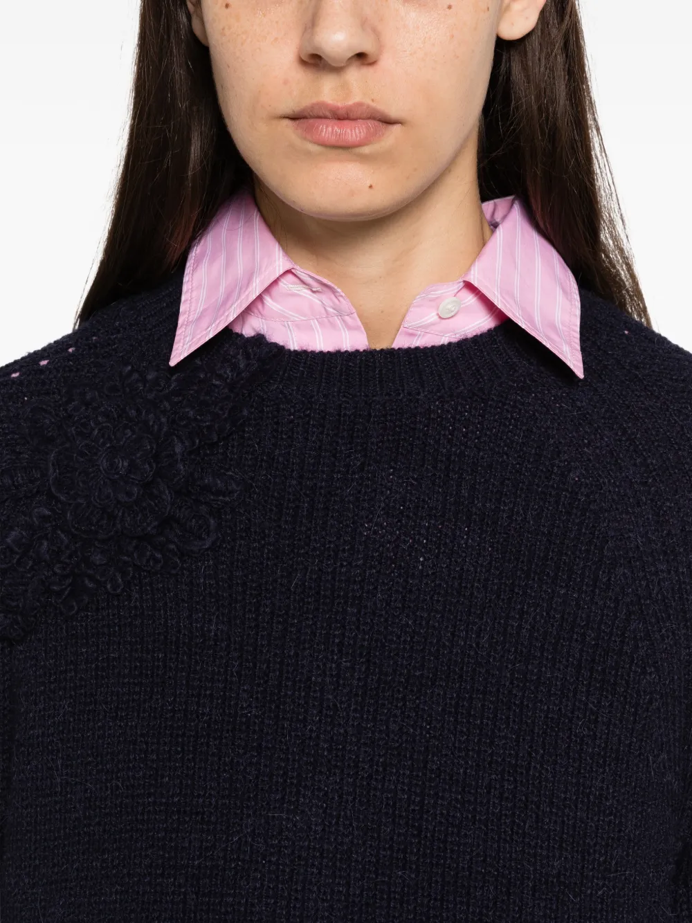 TWINSET floral-appliqué raglan-sleeve sweater Blauw