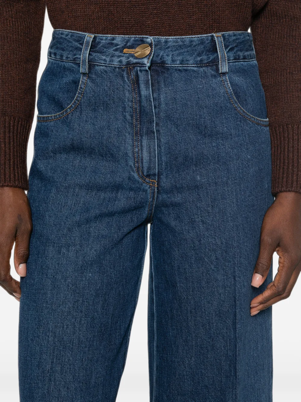 Forte Jeans met riemlussen Blauw