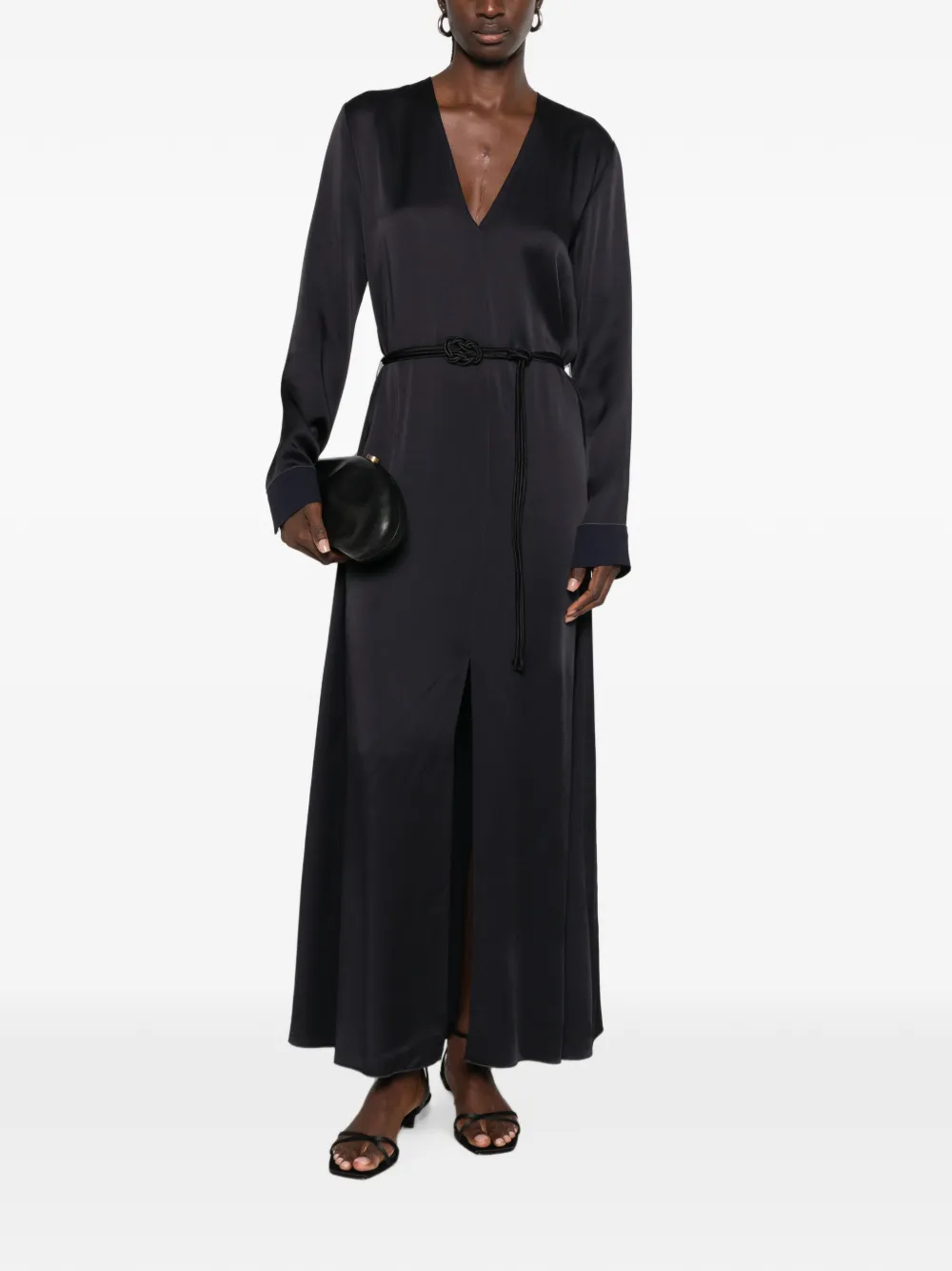 Forte belted V-neck maxi dress Blauw