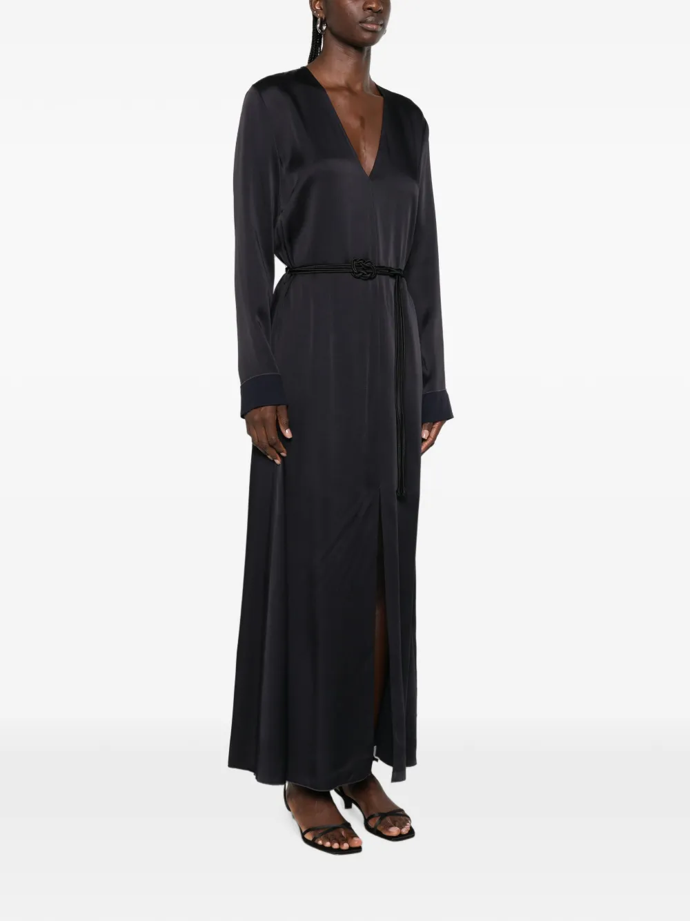 Forte belted V-neck maxi dress Blauw