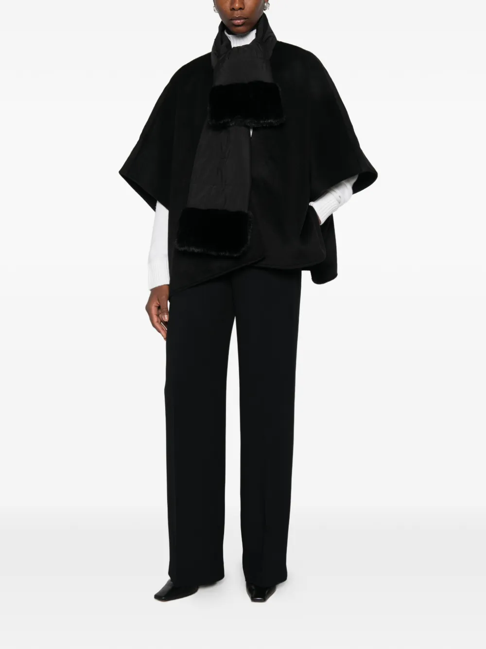 TWINSET faux fur-trimmed cape Zwart