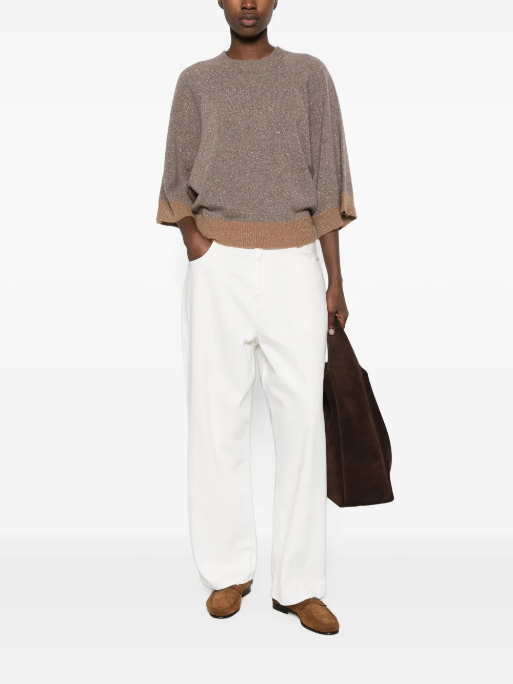 TWINSET Top met metallic draad en wijde mouwen Bruin
