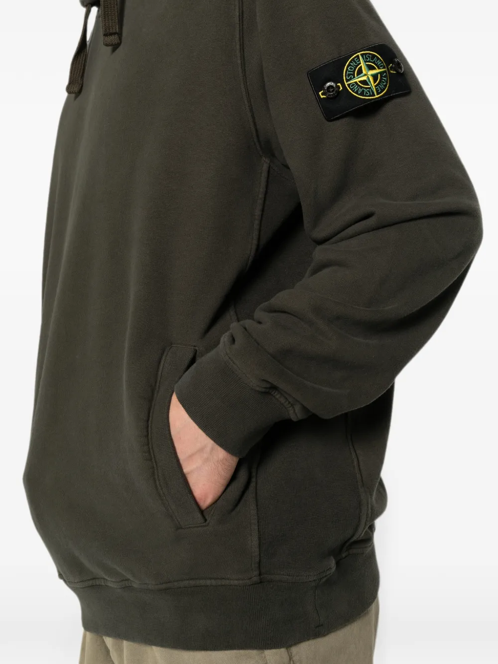 Stone Island 6100048 regular-fit geborstelde katoenen-fit fleece sweater met duimgat Bruin