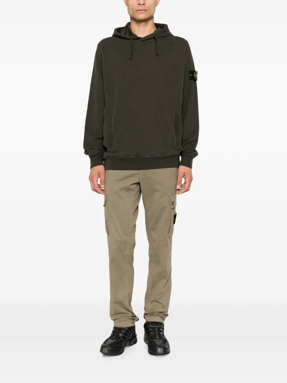 Stone Island 6100048 regular-fit geborstelde katoenen-fit fleece sweater met duimgat Bruin
