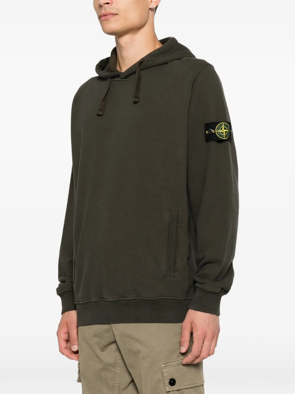 Stone Island 6100048 regular-fit geborstelde katoenen-fit fleece sweater met duimgat Bruin
