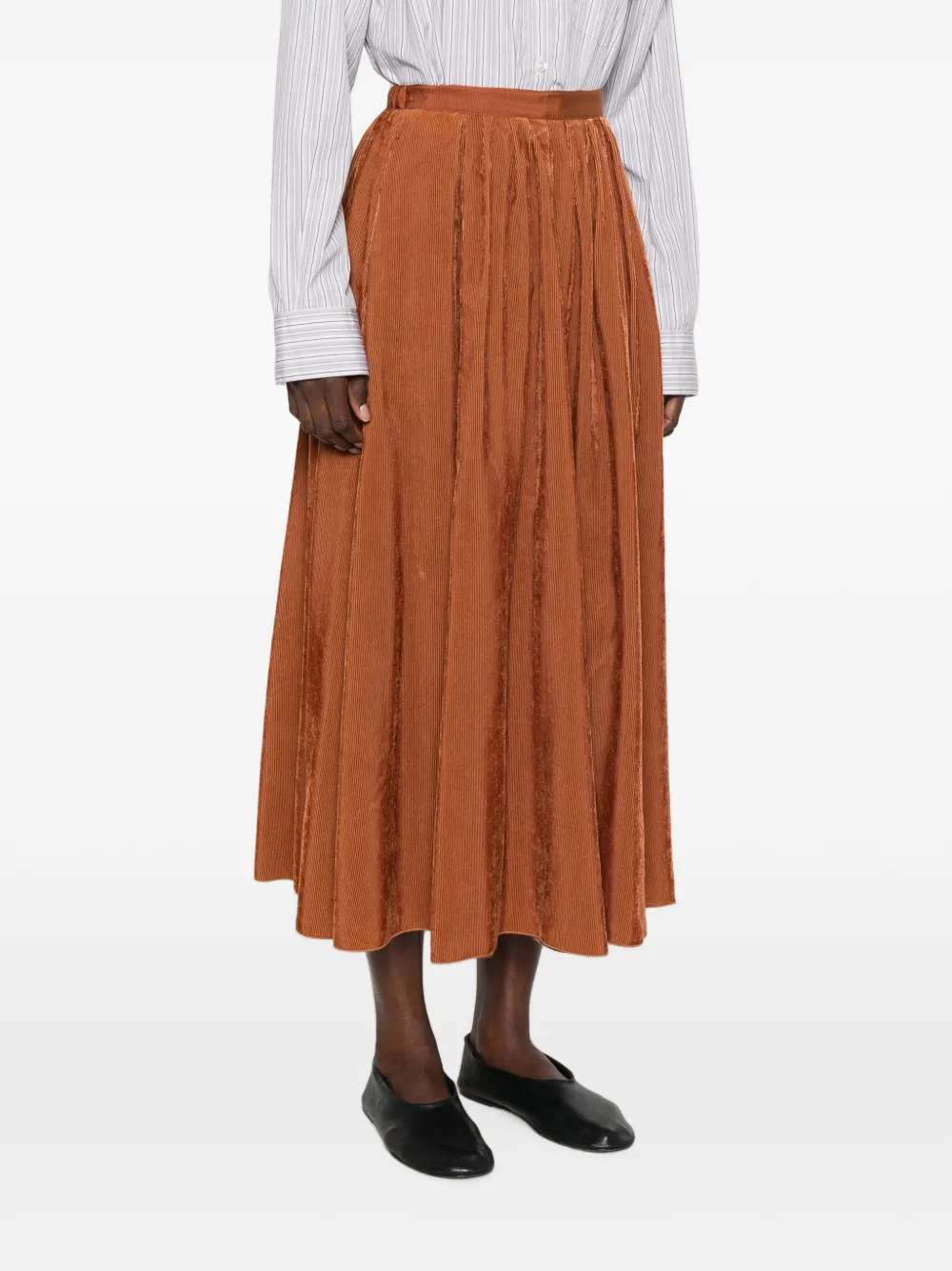 Forte Ribfluwelen midi-plooirok Bruin