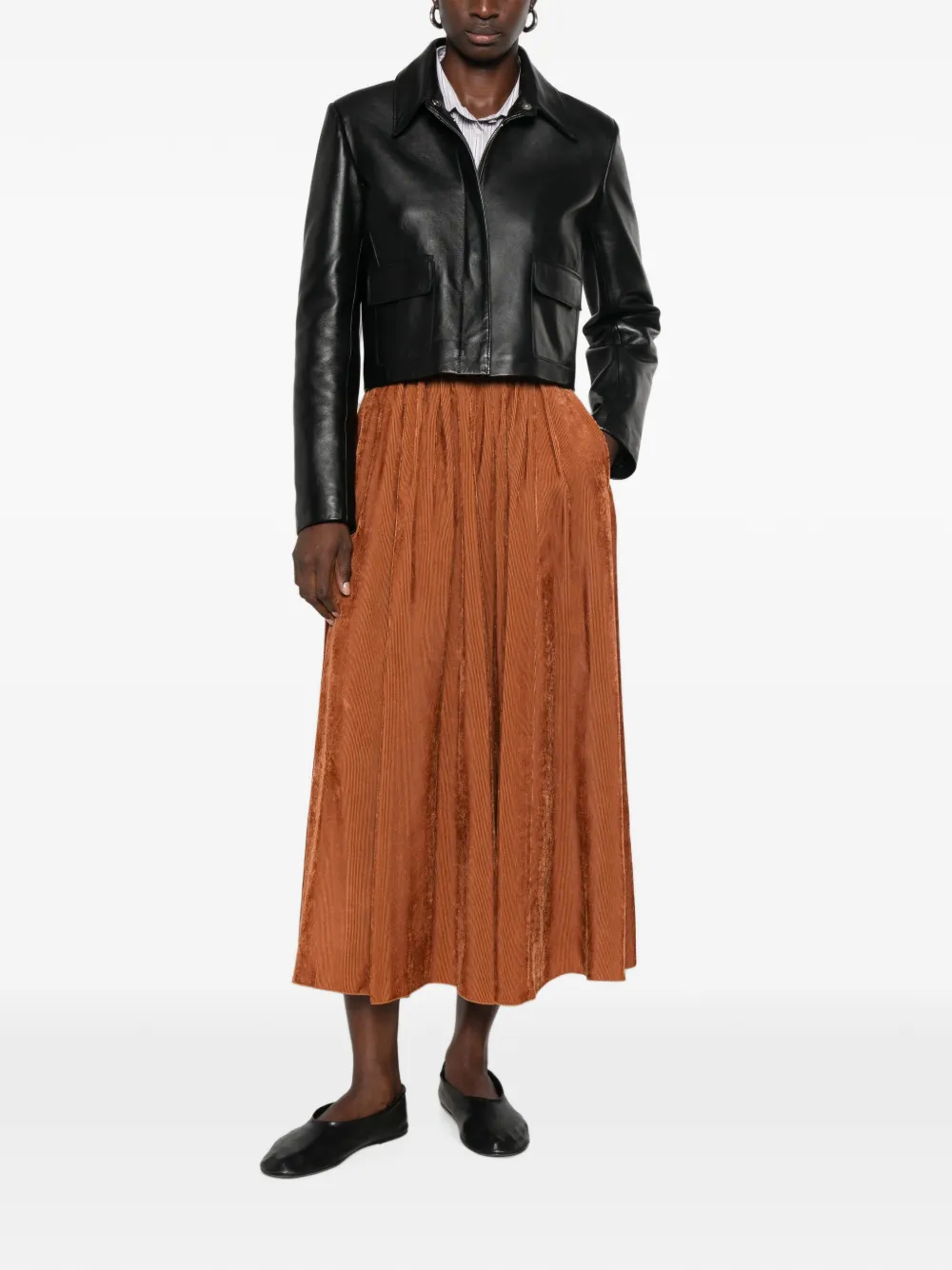 Forte Ribfluwelen midi-plooirok Bruin