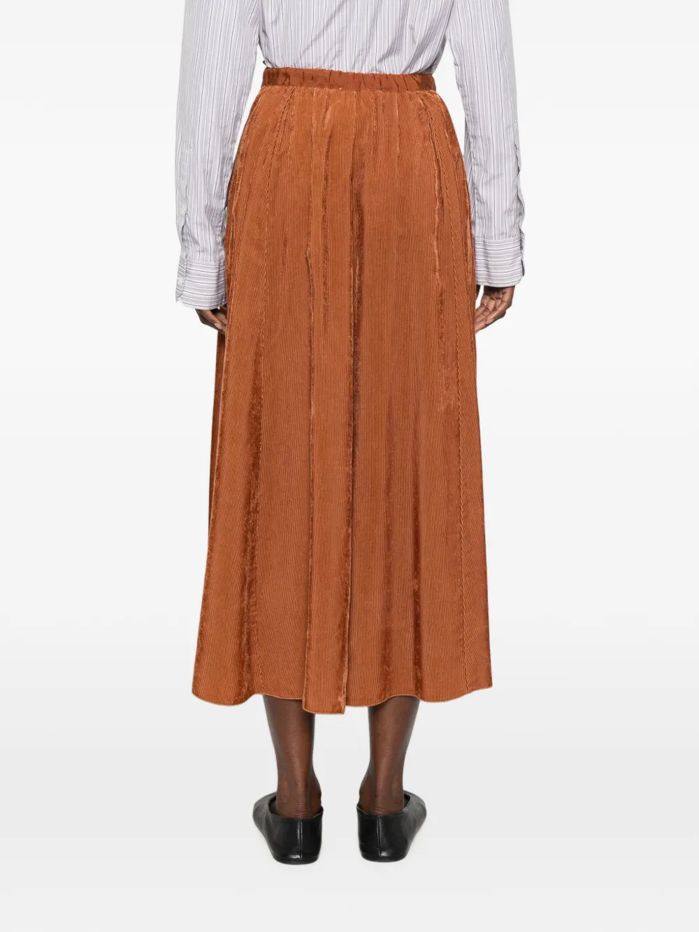 Forte Ribfluwelen midi-plooirok Bruin
