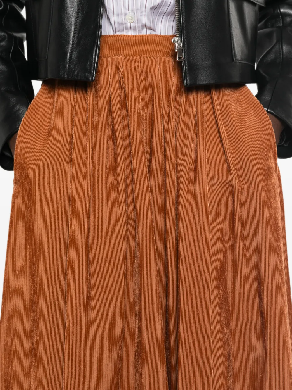 Forte Ribfluwelen midi-plooirok Bruin