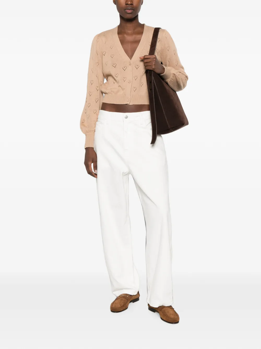 TWINSET Pointelle gebreid vest met hartpatroon Beige
