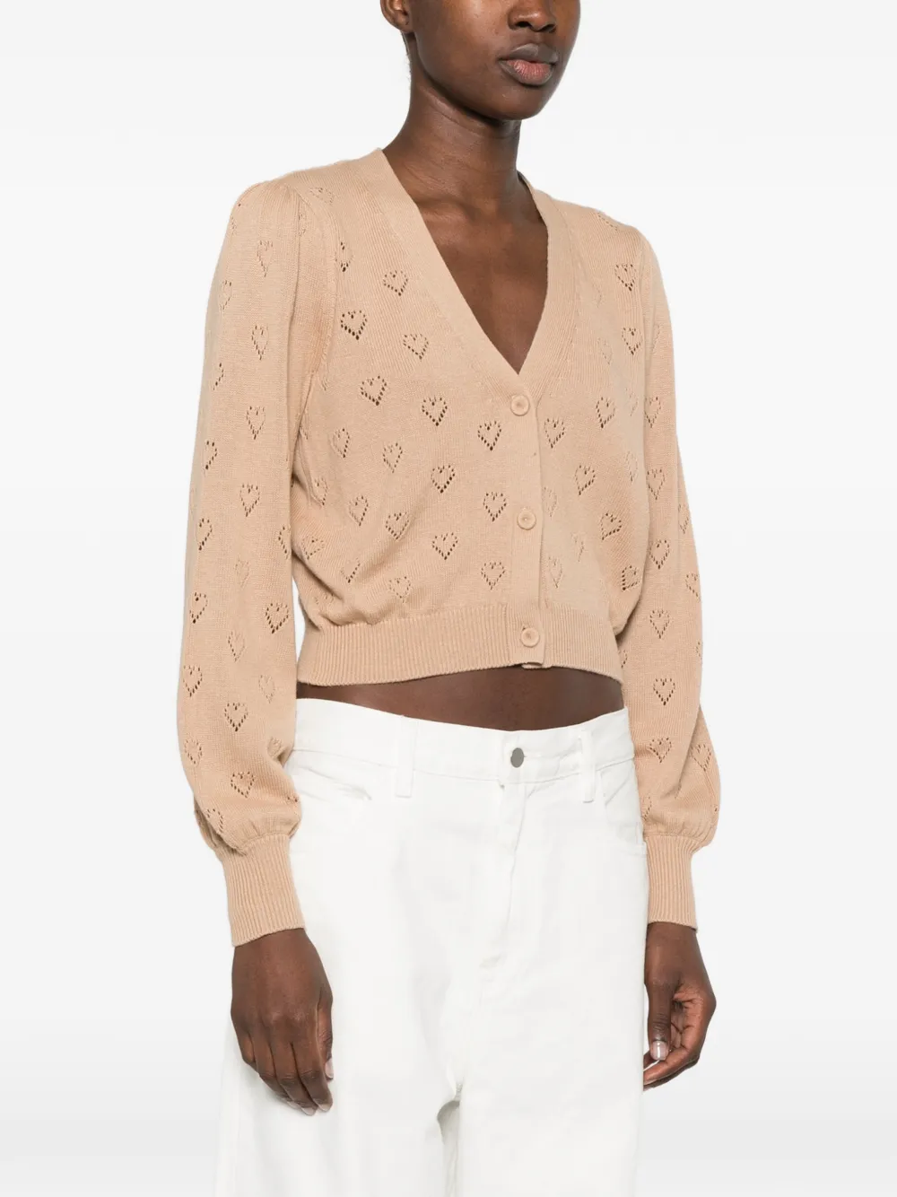 TWINSET Pointelle gebreid vest met hartpatroon Beige