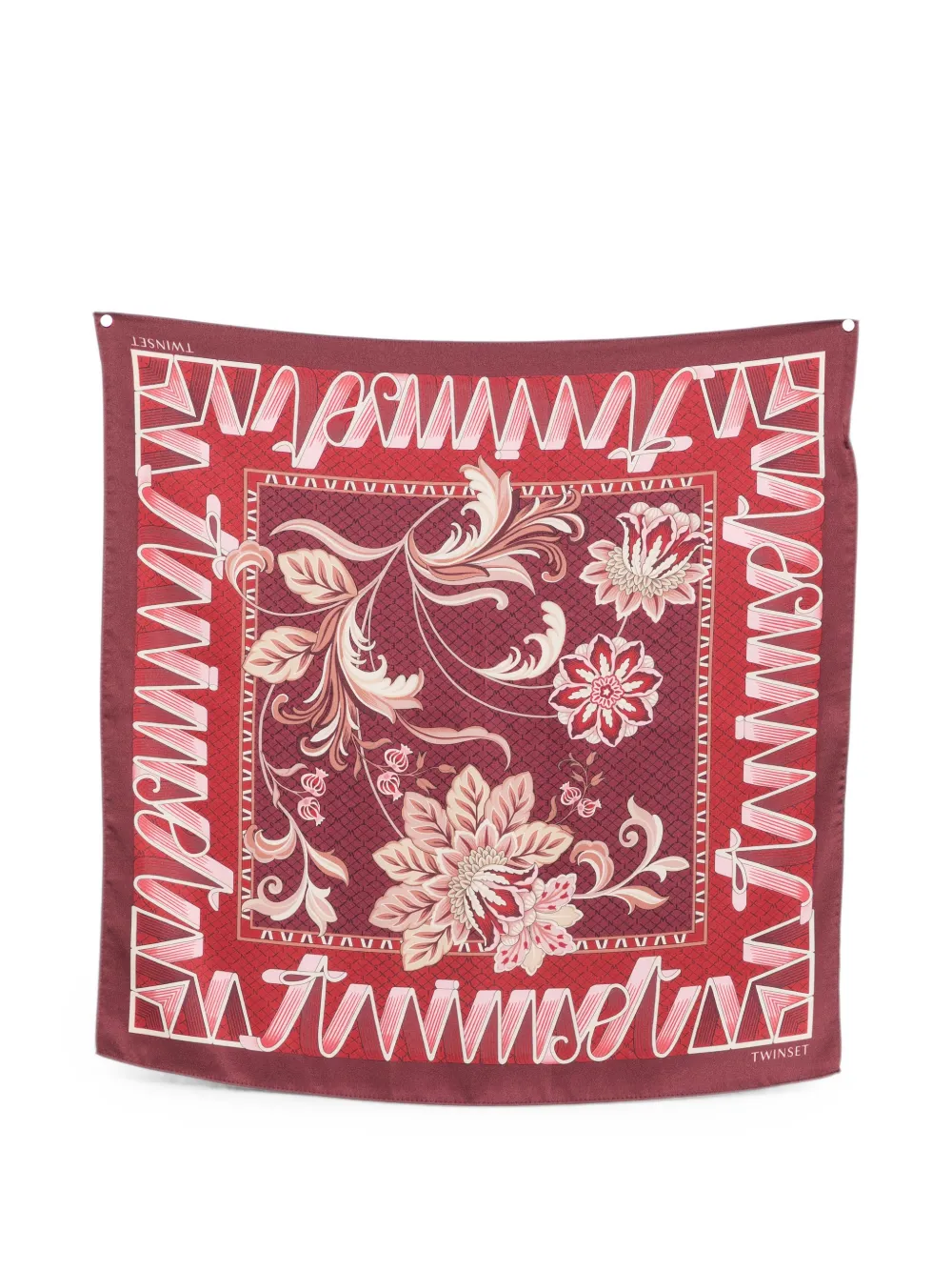 TWINSET floral-print logo-border scarf - Rot