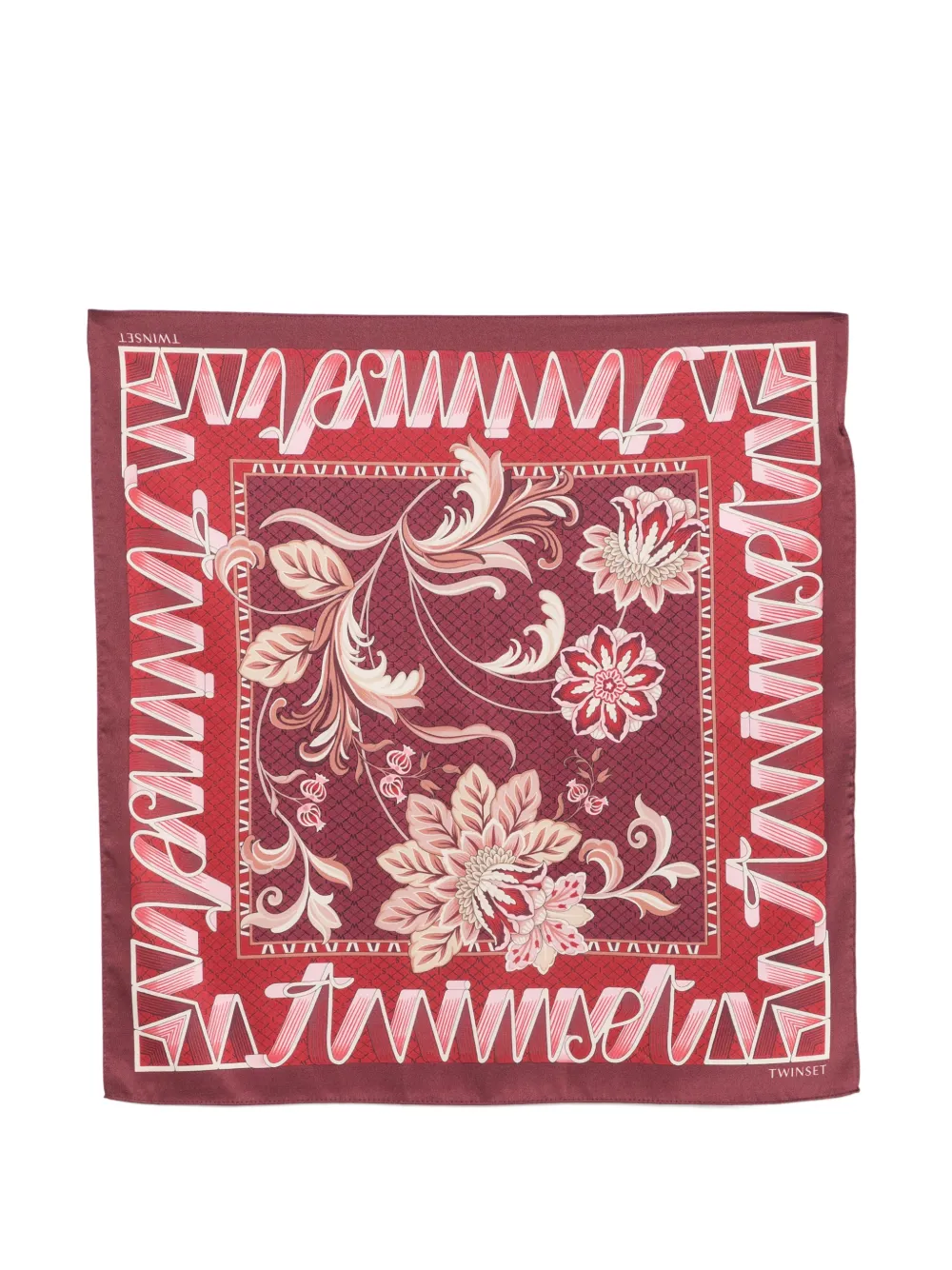 TWINSET floral-print logo-border scarf - Rosso