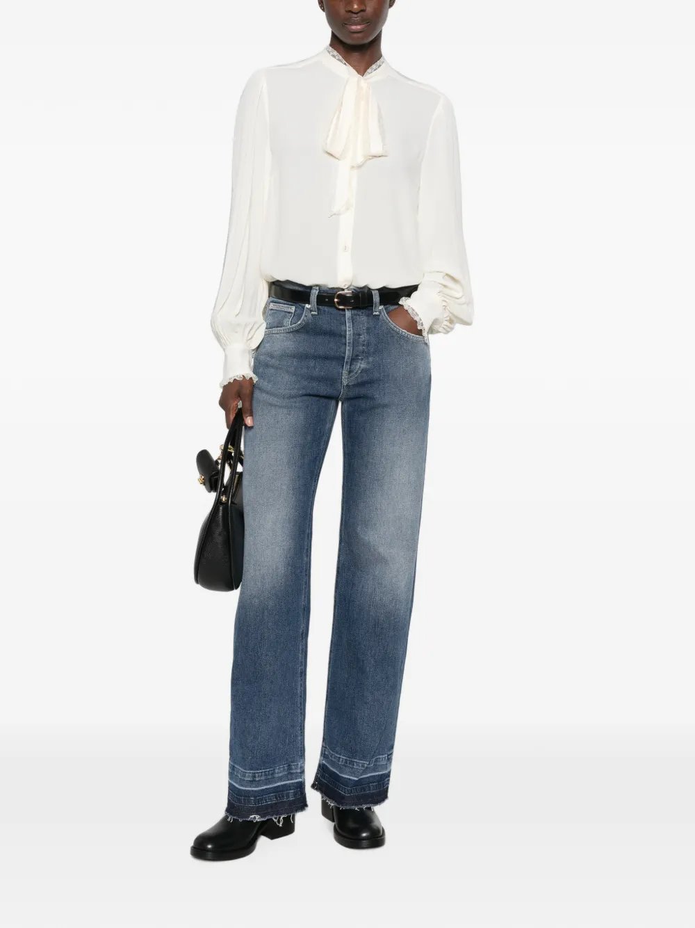 TWINSET Blouse met kanten afwerking en strik Wit