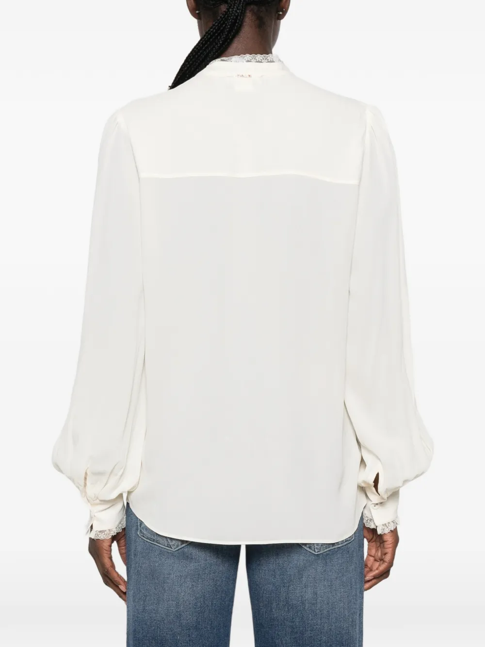 TWINSET Blouse met kanten afwerking en strik Wit