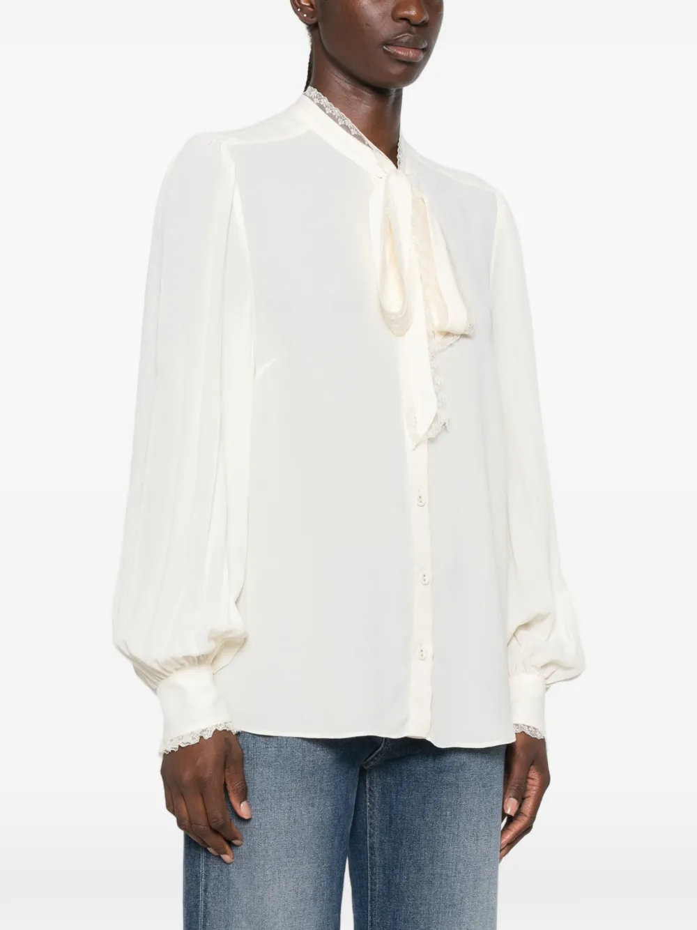 TWINSET Blouse met kanten afwerking en strik Wit