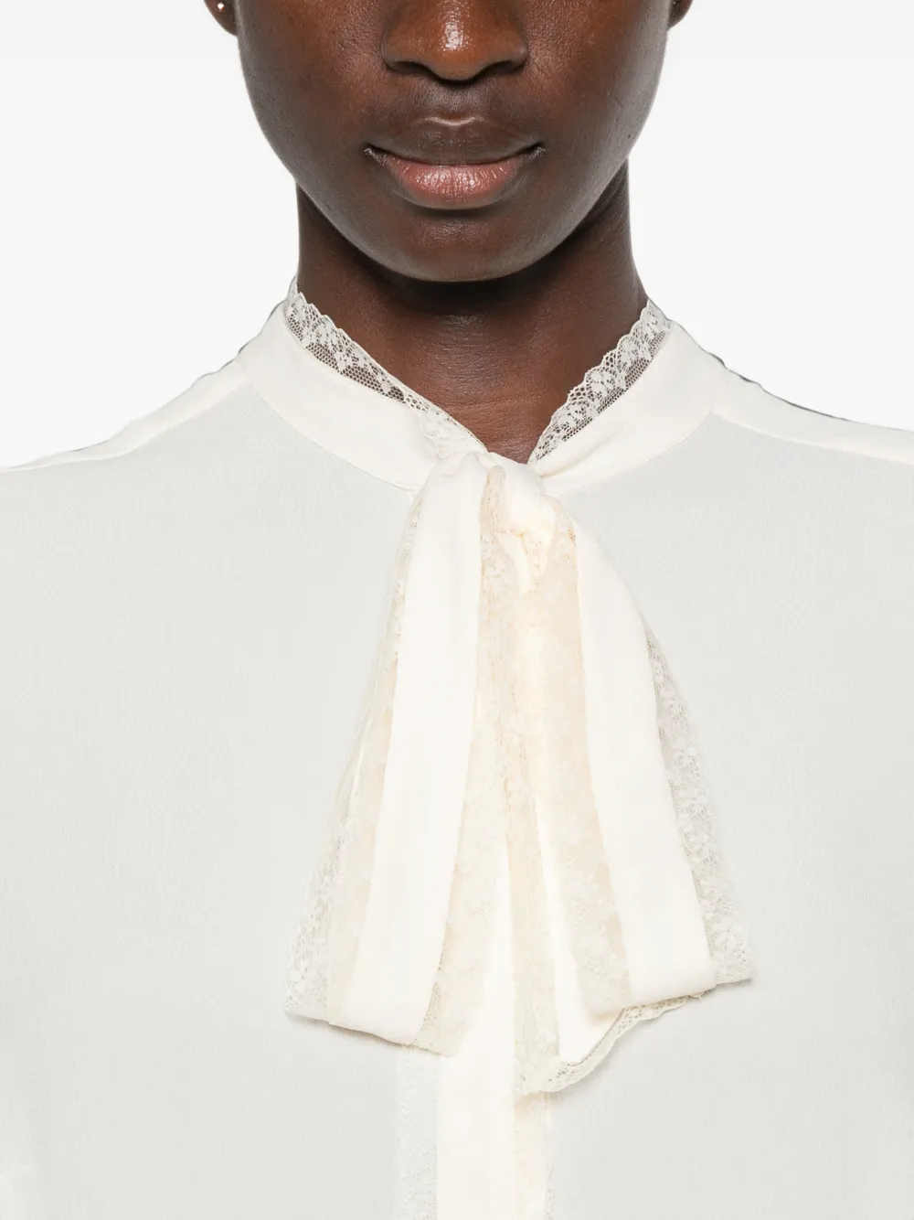 TWINSET Blouse met kanten afwerking en strik Wit