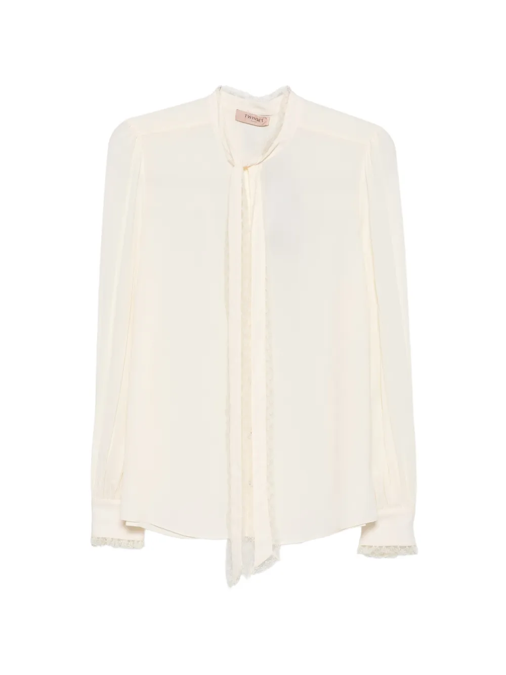 TWINSET lace-trim pussy-bow blouse - Bianco