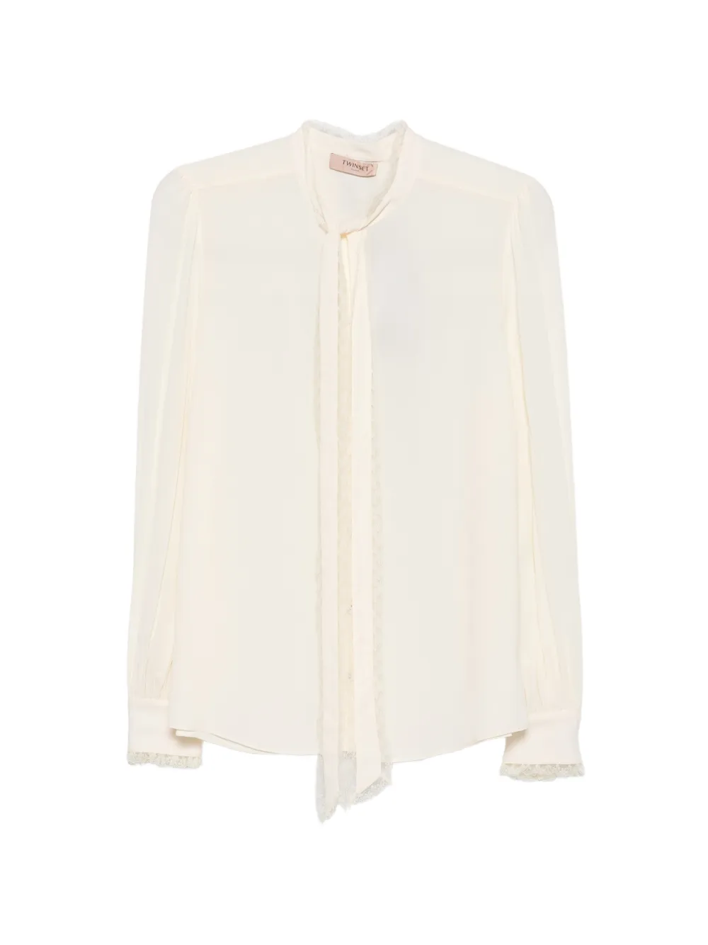 TWINSET lace-trim pussy-bow blouse - Bianco