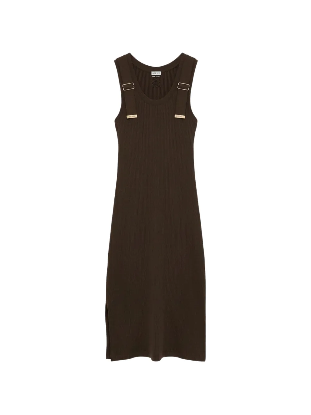 LOEWE ribbed-knit buckle-detail midi dress - Marrone
