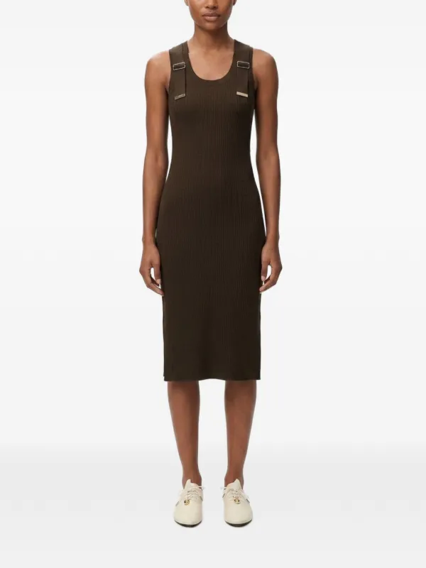 LOEWE Ribbed Midi Dress, Brown, Women's, S