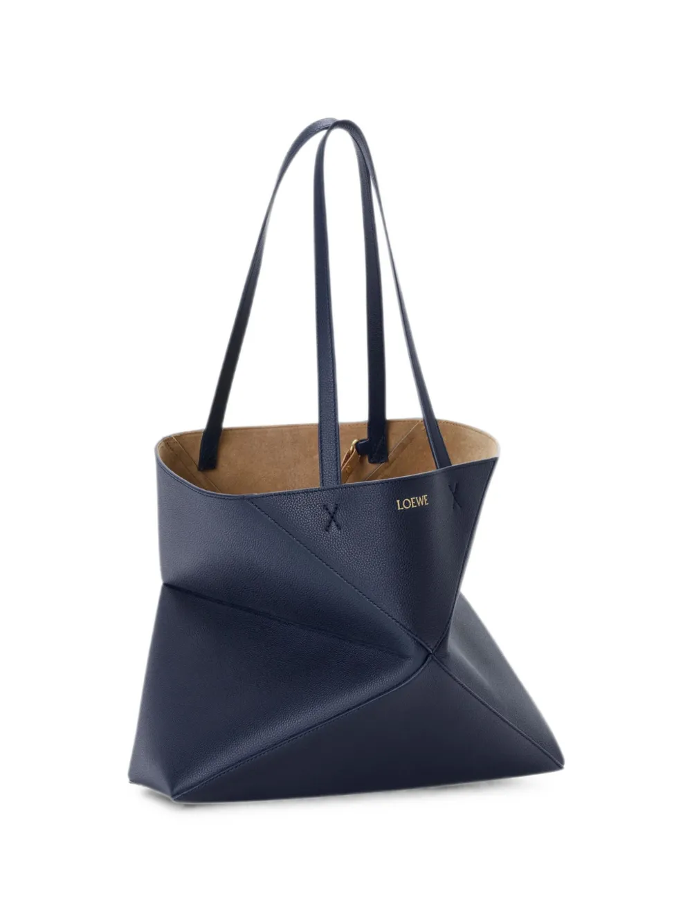 Loewe Medium Horizontal Puzzle Fold Tote in Soft Grained Calfskin in Blue, view 3